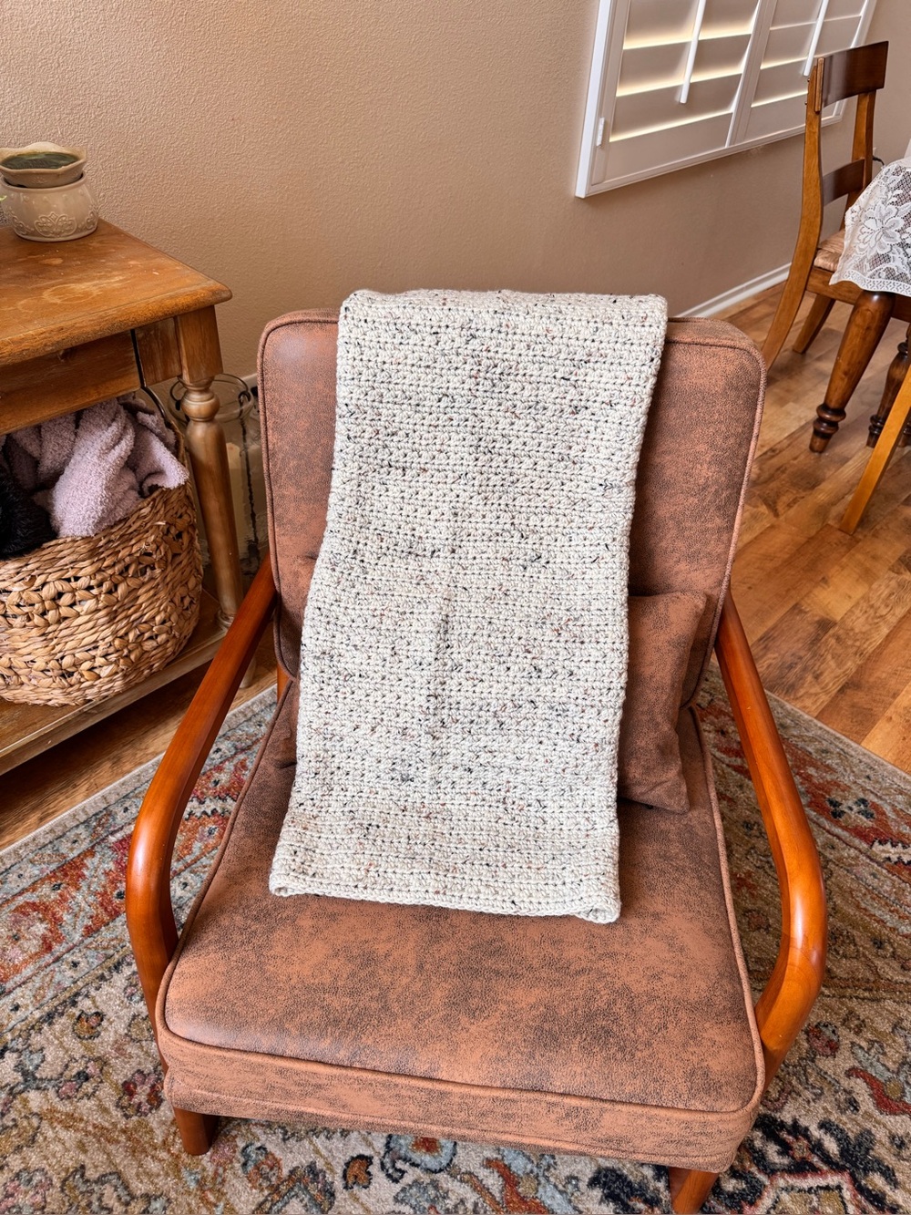 Handmade Crochet Throw Blanket 40x44 Earth Tone Speckle Neutral Cozy Cottagecore